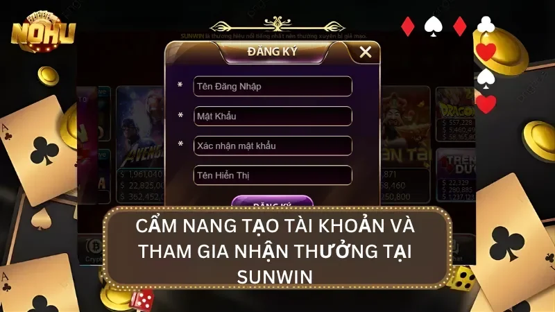 Form đăng ký tài khoản Sunwin gồm tên đăng nhập và mật khẩu