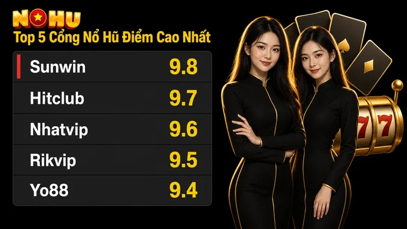 Bảng xếp hạng top 5 cổng nổ hũ đổi thưởng, Sunwin 9.8 điểm dẫn đầu